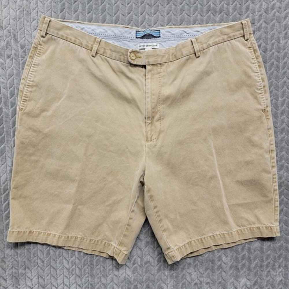 Peter Millar Winston Washed Twill Golf Shorts Mens Size 40 Khaki Tan Flat Front
